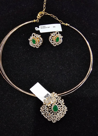 925 Silver Emerald Diamond Moissanite Pendant with Earrings Set , Detachable pendant