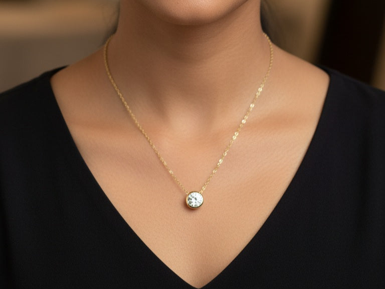 Solitaire Pendant Necklace, Gold plated in 925 Silver, 7mm stone, 16" + 2" length