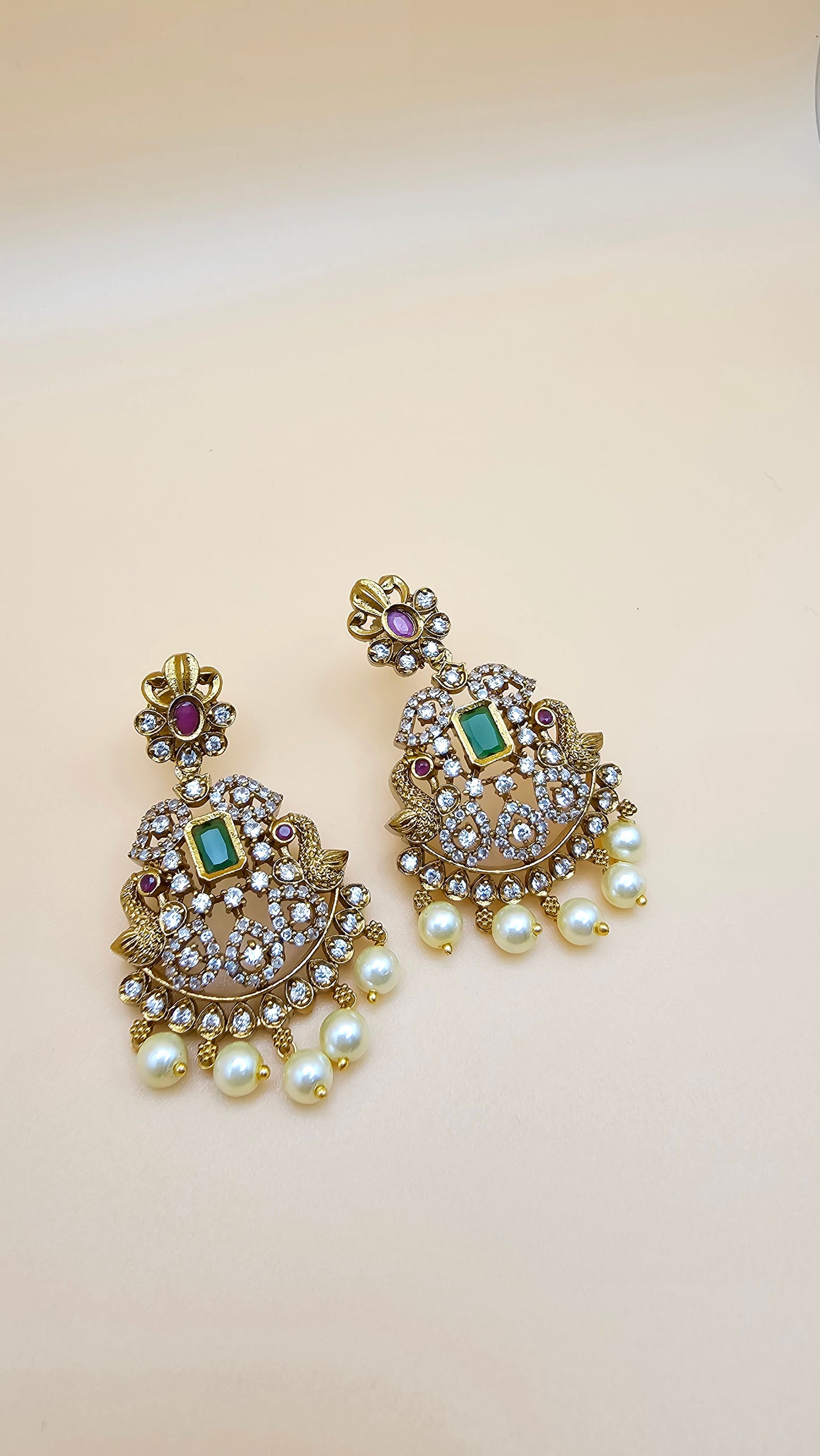 Traditional Earrings with CZs Medium Pearl Drops