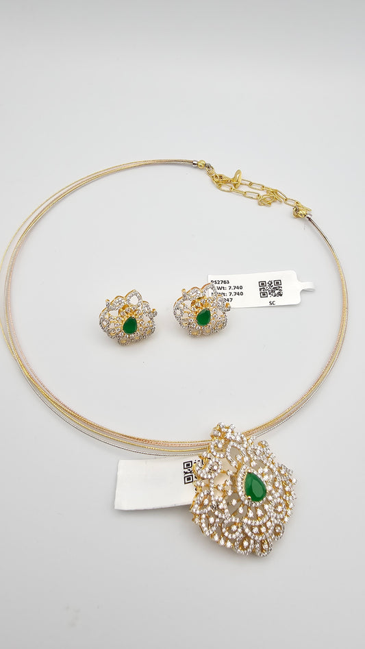 925 Silver Emerald Diamond Moissanite Pendant with Earrings Set , Detachable pendant