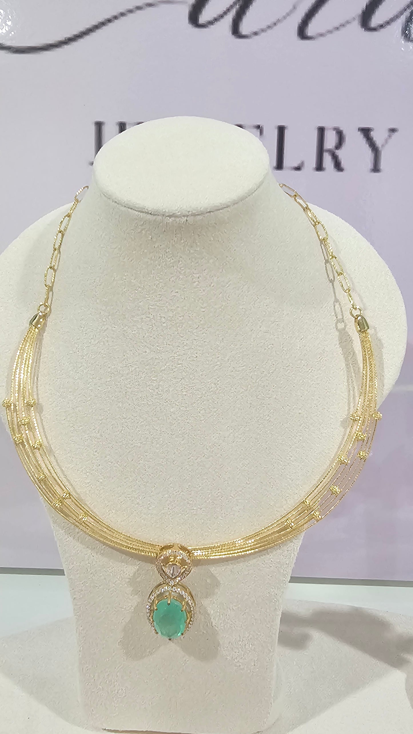 5 layer Hasli Necklace with Polki Moissanite Pendant and Earrings set in 925 Silver