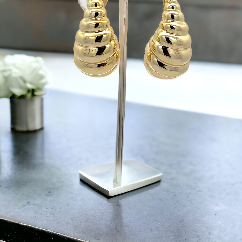 Carved Pave Drop Earrings 925 Silver, gold plated