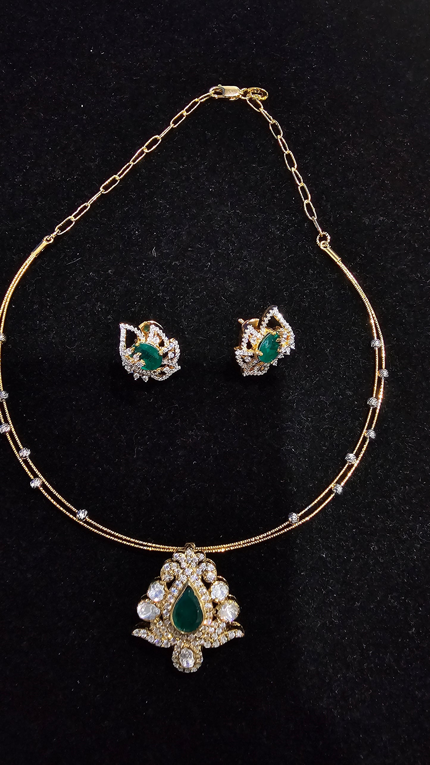 925 Silver Hasli Necklace and Earring set in Polki Moissanite Stones