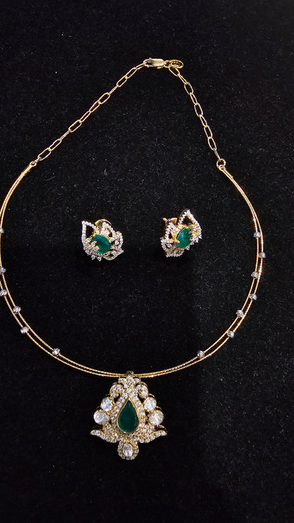 925 Silver Hasli Necklace and Earring set in Polki Moissanite Stones