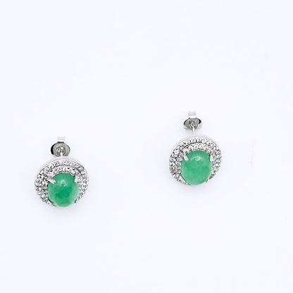 Emerald Oval Shaped Stud Earrings 925 Silver