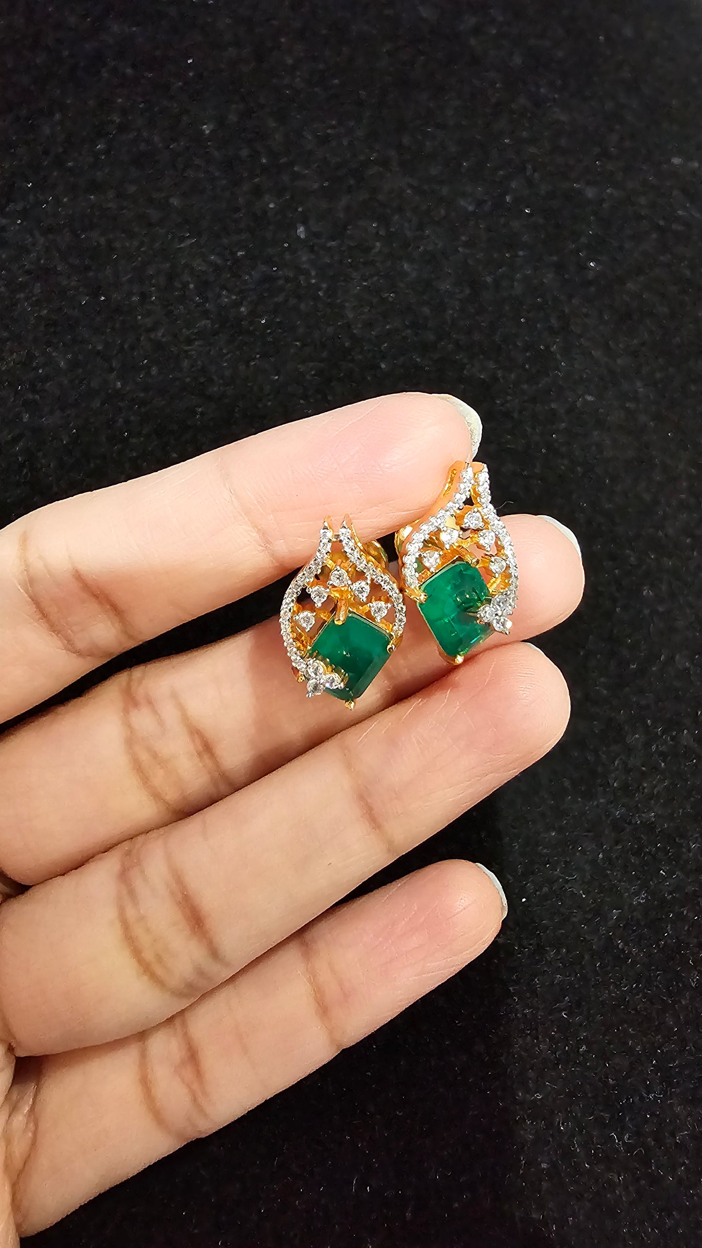 Emerald Earrings with Halo CZs , 925 Silver