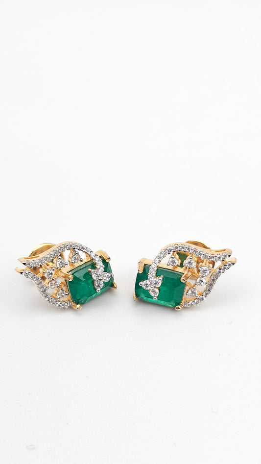 Emerald Earrings with Halo CZs , 925 Silver
