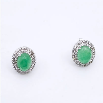 Emerald Oval Shaped Stud Earrings 925 Silver